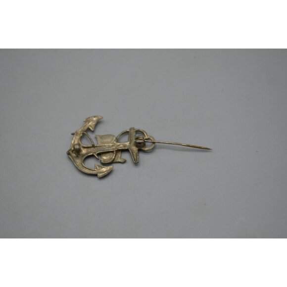 British Navy Brooch Anchor Union Jack Flag  1.5" Vtg Silver Blue Red White - Picture 3 of 7